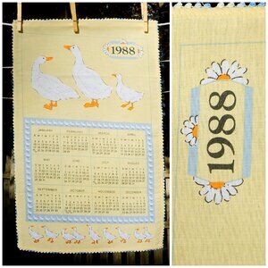 VTG 1988 Calendar Towel Walking Duck Family Crochet Edging Birthday Anniversary